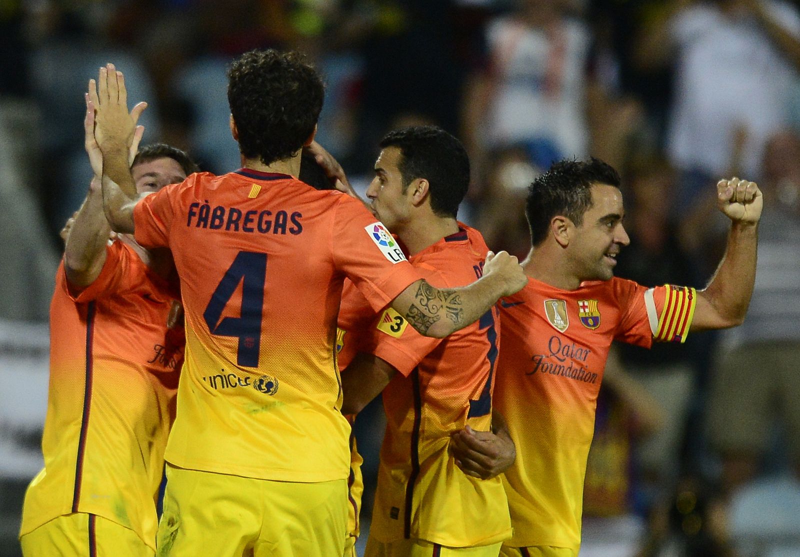 Los jugadores del Barcelona celebran uno de sus cuatro goles ante el Getafe.