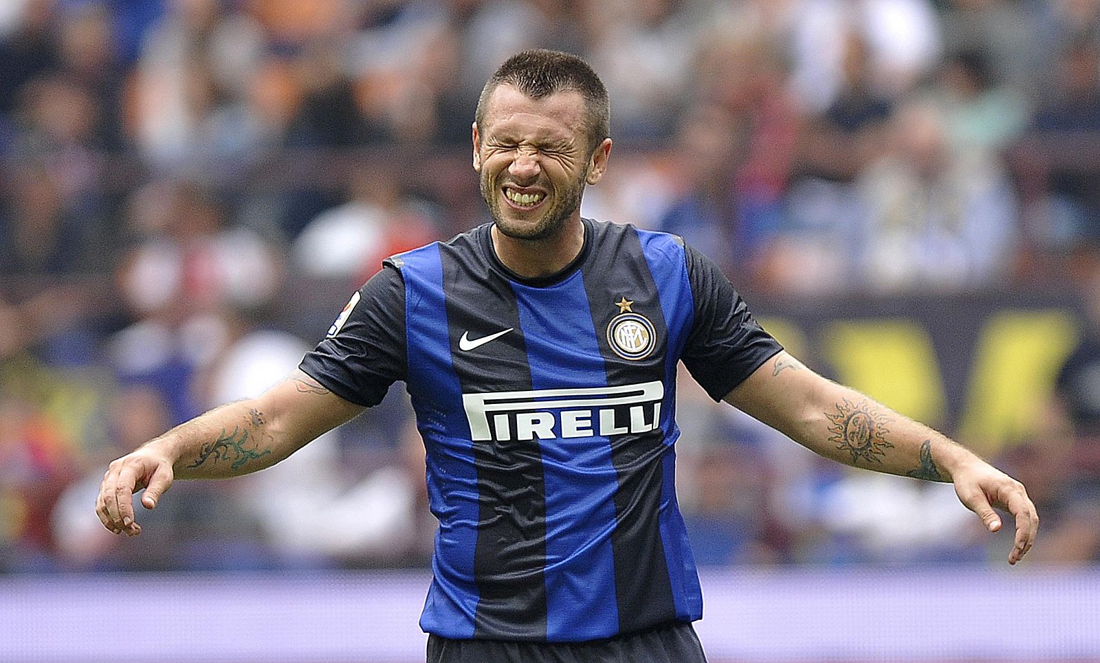 Inter Milan's Cassano reacts during the Serie A soccer match against Siena at San Siro stadium in Milan