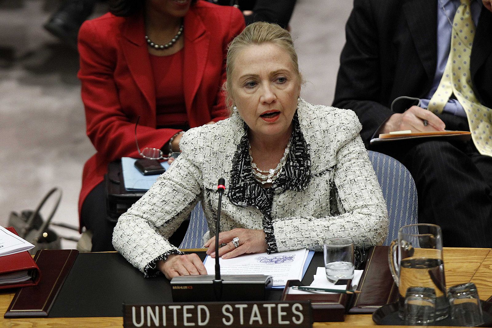 La secretaria de Estado de EE.UU., Hillary Clinton, durante su comparencia en la ONU