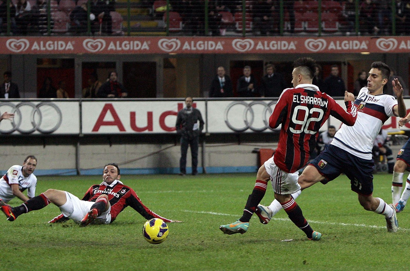 AC Milan's El Shaarawy shoots to score against Genoa during their Italian Serie A soccer match in Milan