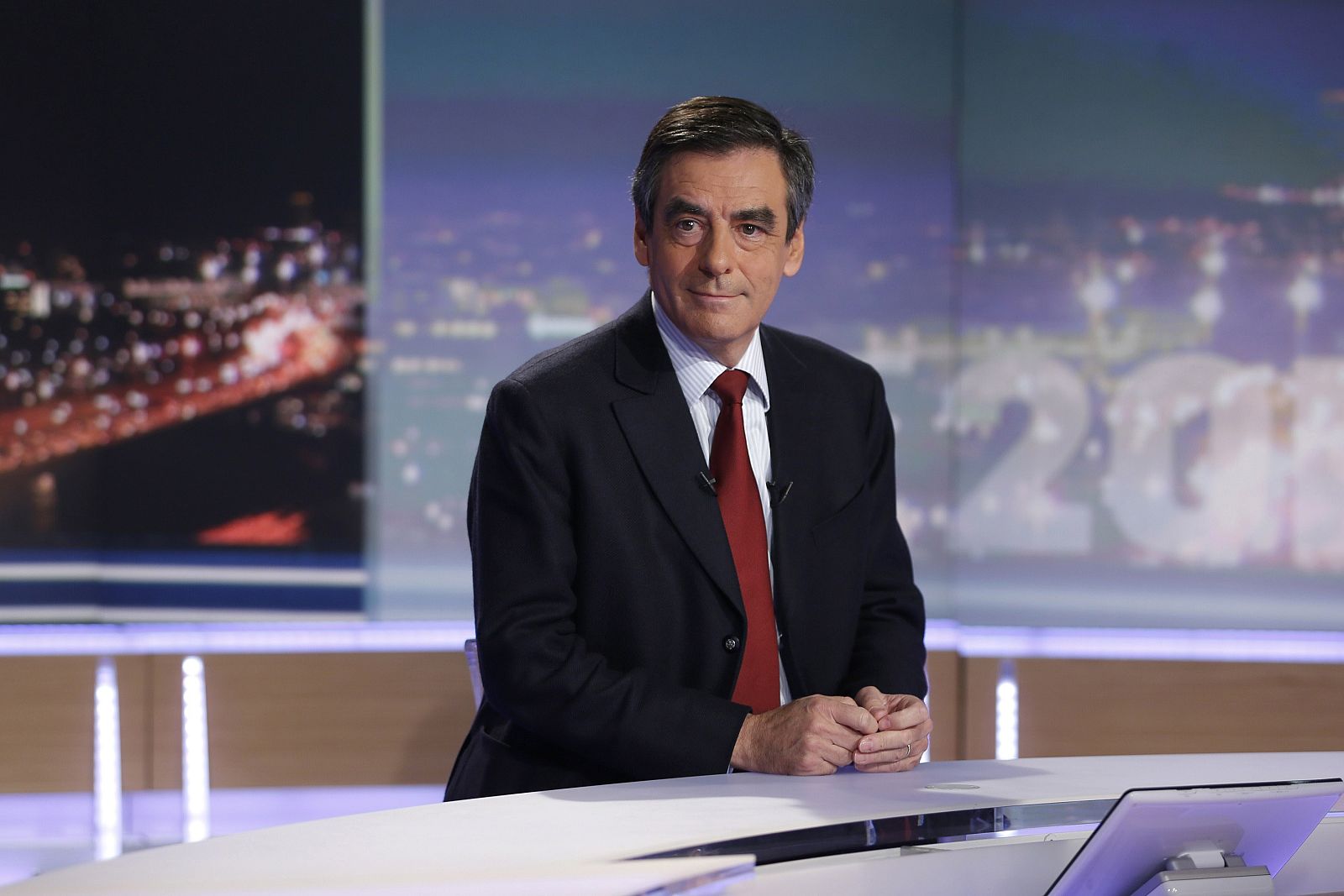 Former French Prime Minister Francois Fillon, and former candidate for the leadership of the UMP political party, is seen before a prime time news broadcast in Boulogne-Billancourt