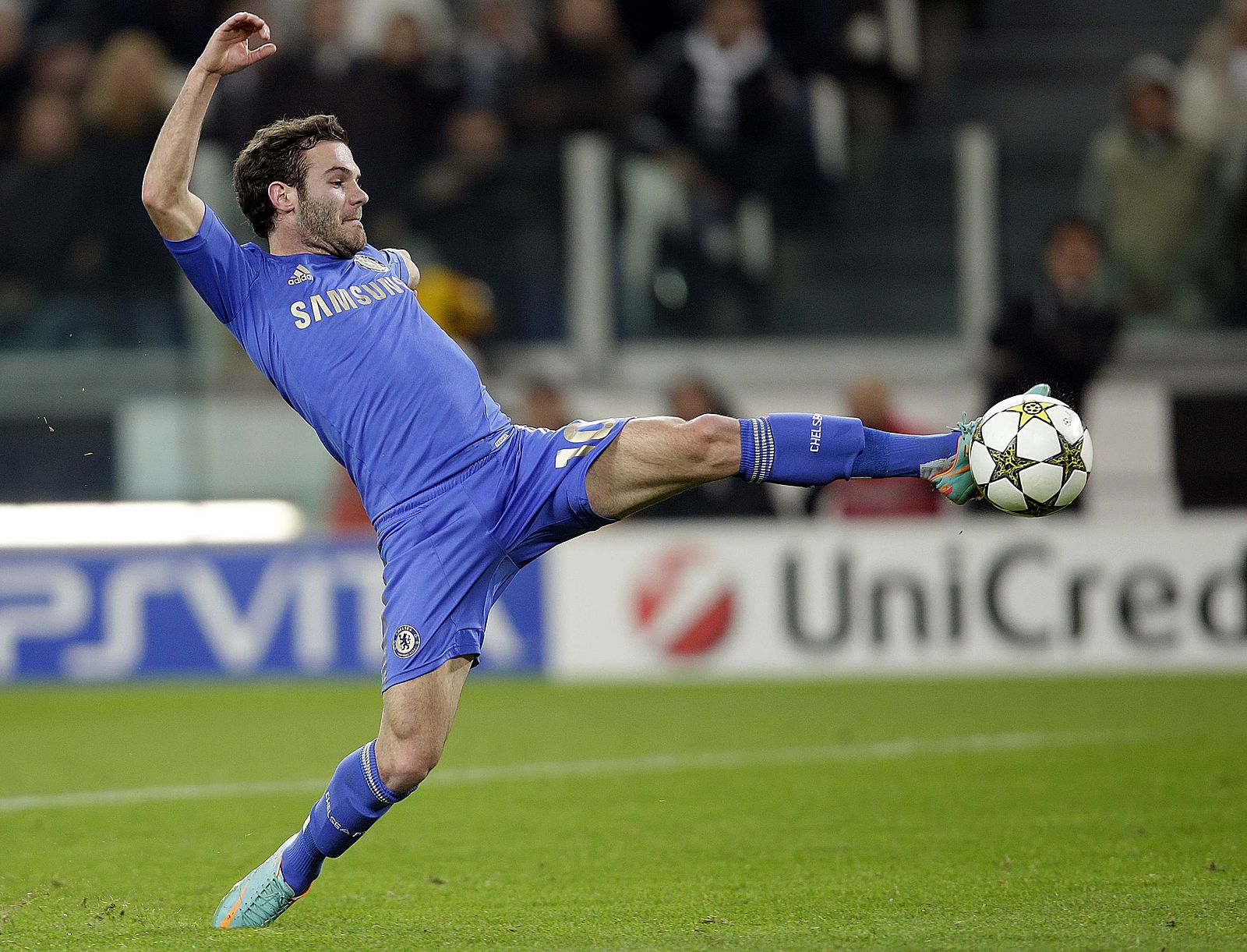 Chelsea's Mata controls a ball during their Champions League soccer match against Juventus in Turin