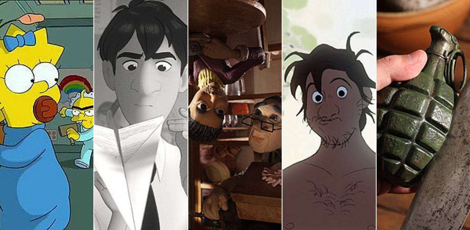 Imágenes de 'Maggie Simpson: un largo día de guardería', 'Paperman', 'Head over heels', 'Adam and dog' y 'Fresh guacamole'