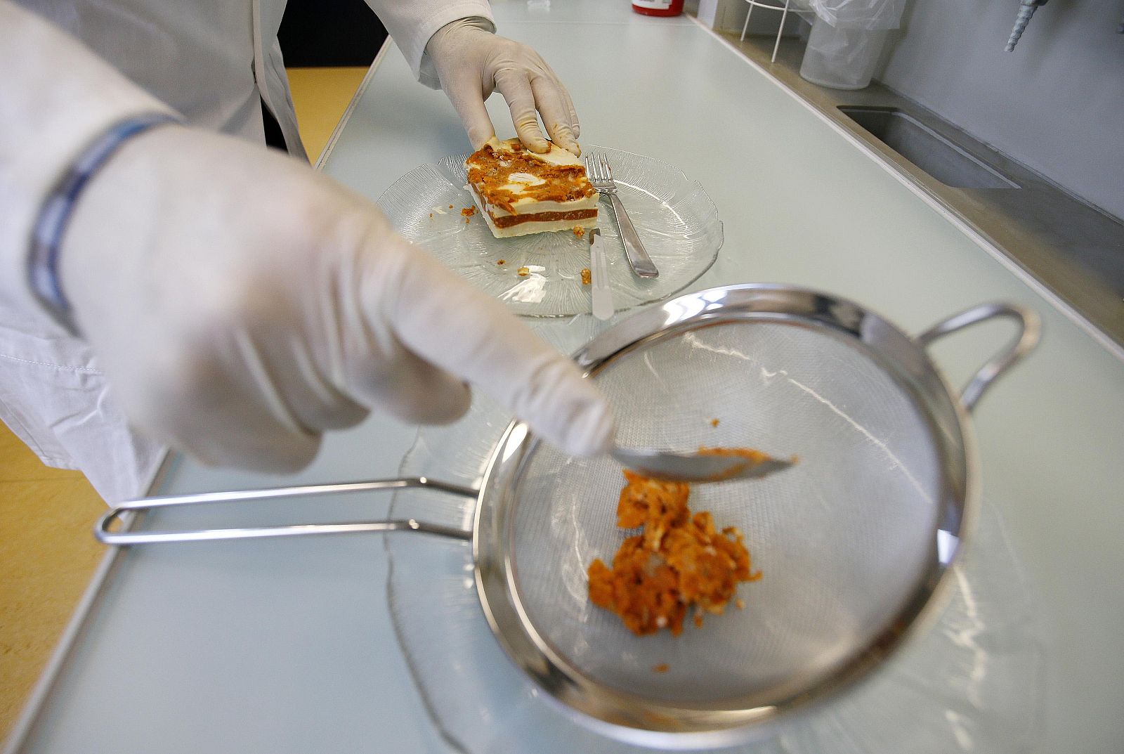 Científico analizando carne de caballo