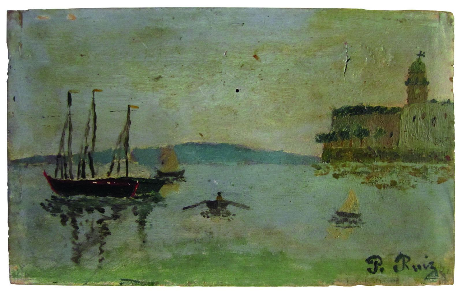 ¿Crepúsculo en el puerto de Málaga¿, de Pablo Picasso. Es la primera pintura que se conoce del genio malagueño.