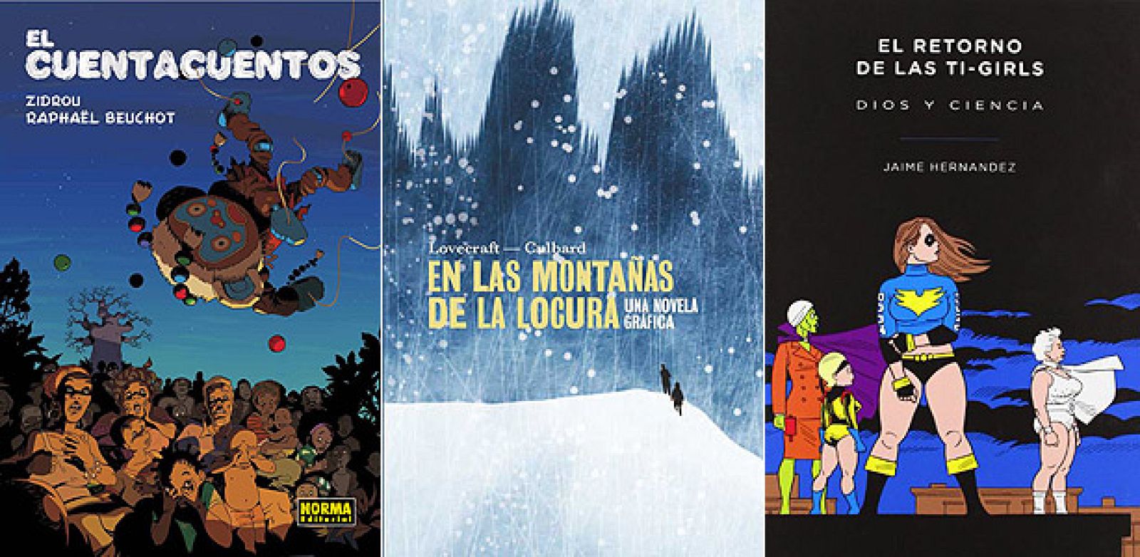 Portadas de 'El cuentacuentos', 'En las montañas de la locura', 'El retorno de las Ti-Girls', 'Prophet 01: Remisión' y 'La torre oscura: La batalla de Tull'