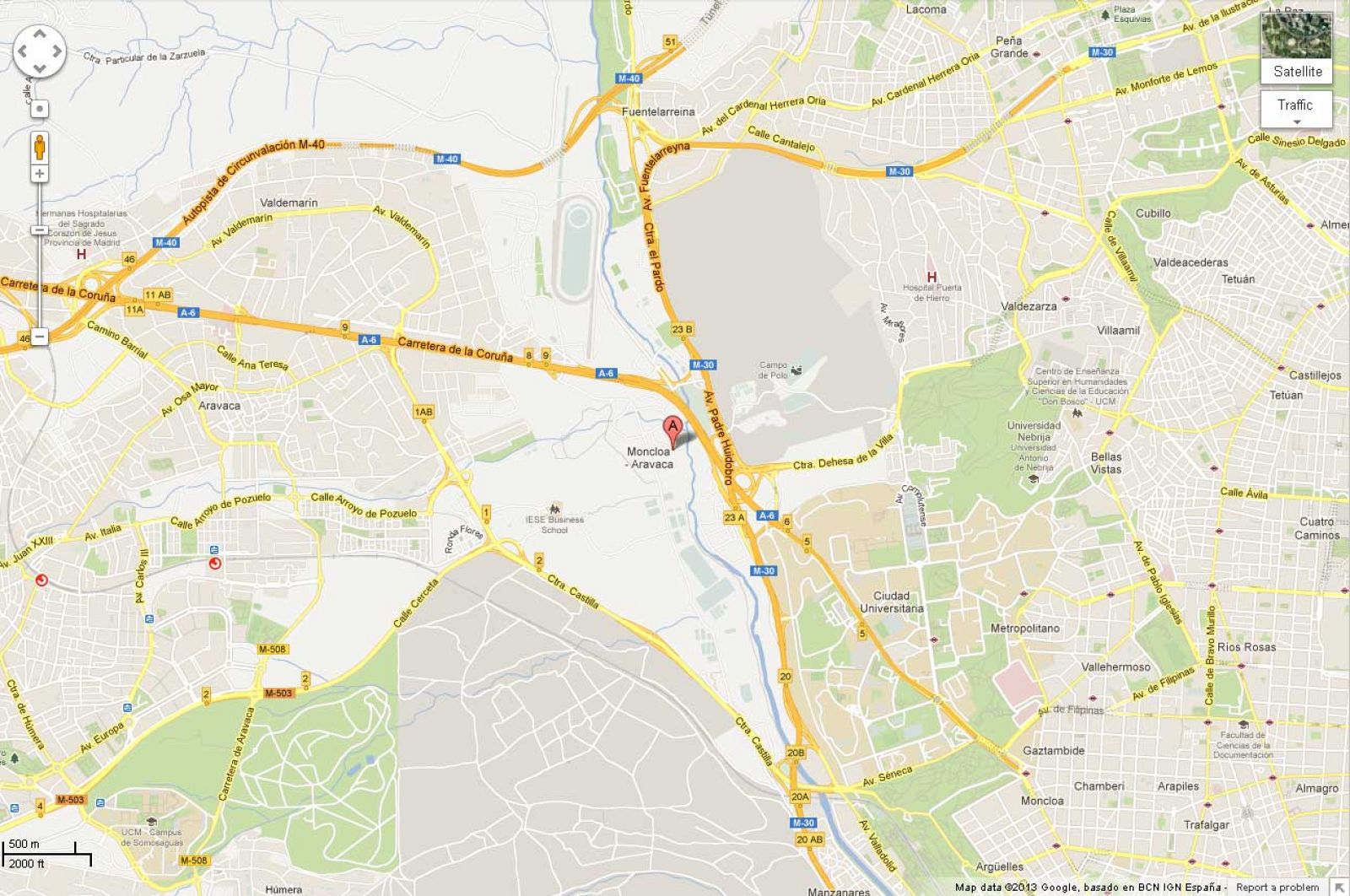Mapa de una zona de Madrid con Google Maps