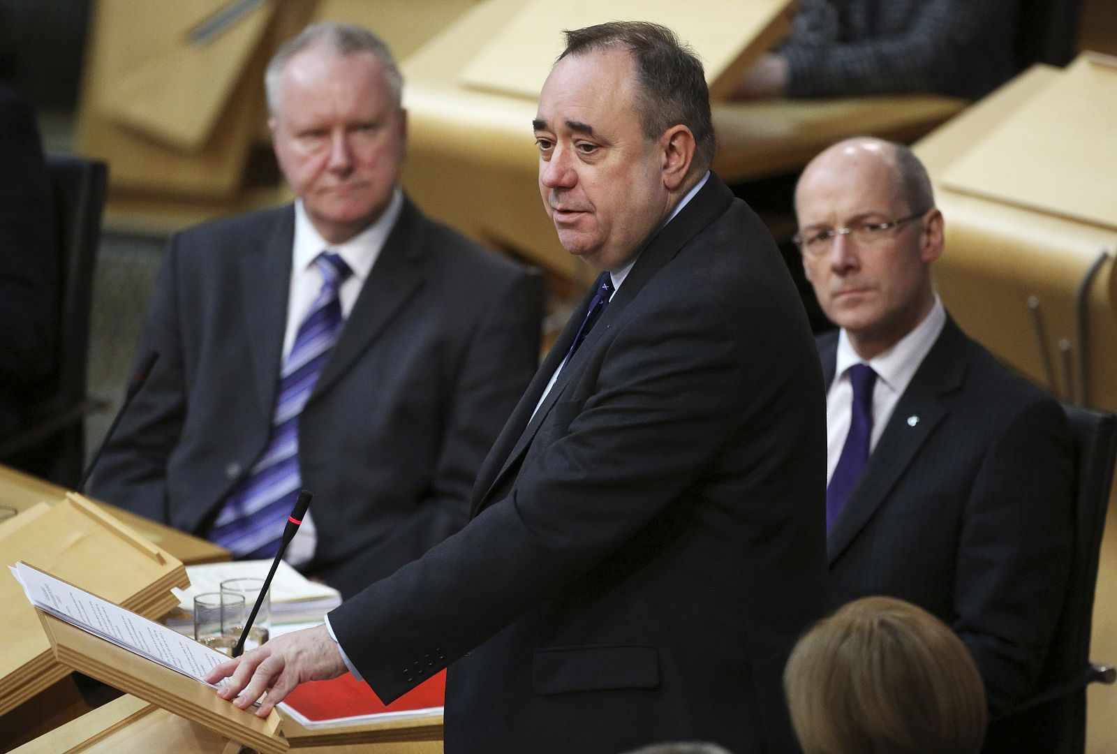 Scotland's First Minister Alex Salmond announces the date for the Scottish independence referendum in the debating chamber of the Scottish Parliament in Edinburgh, Scotland