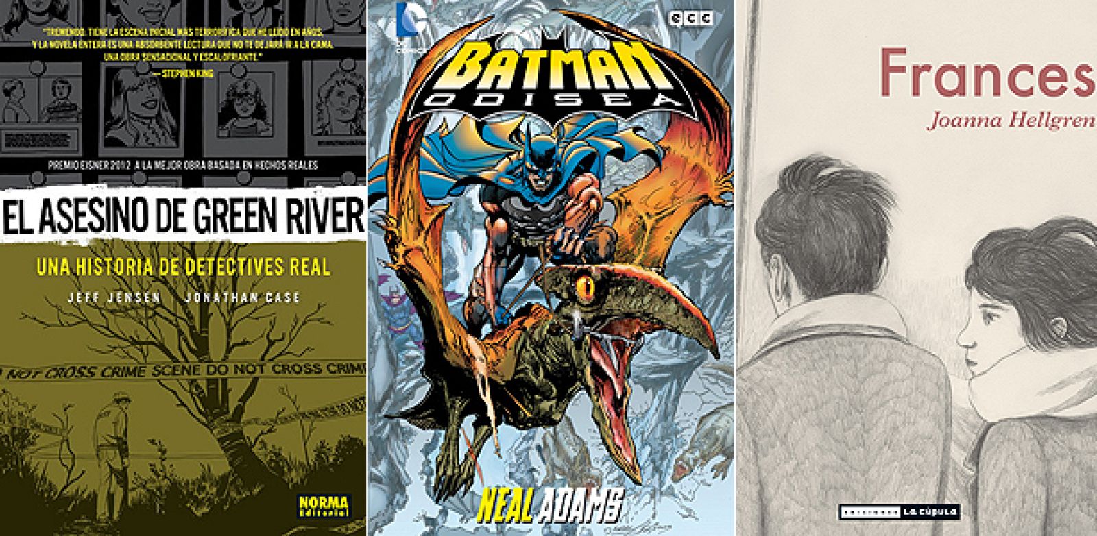 Portadas de 'El asesino de Green River', 'Batman: Odisea', Frances', 'El amor' y Dictadores: Leopoldo y Francisco