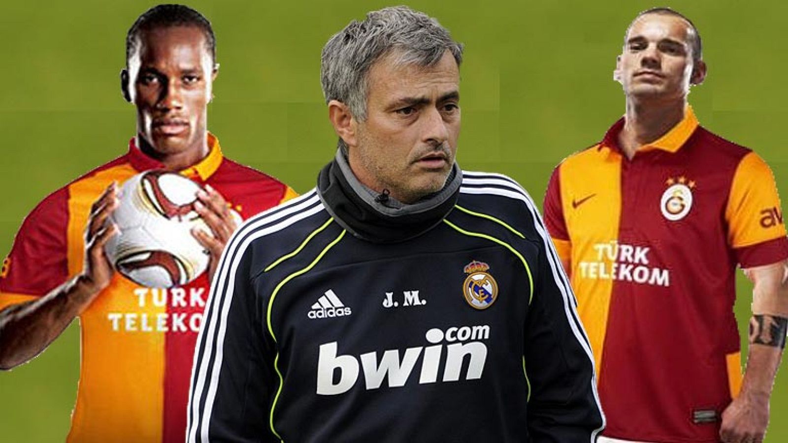 Fotomontaje de Mourinho junto a Drogba y Sneijder.