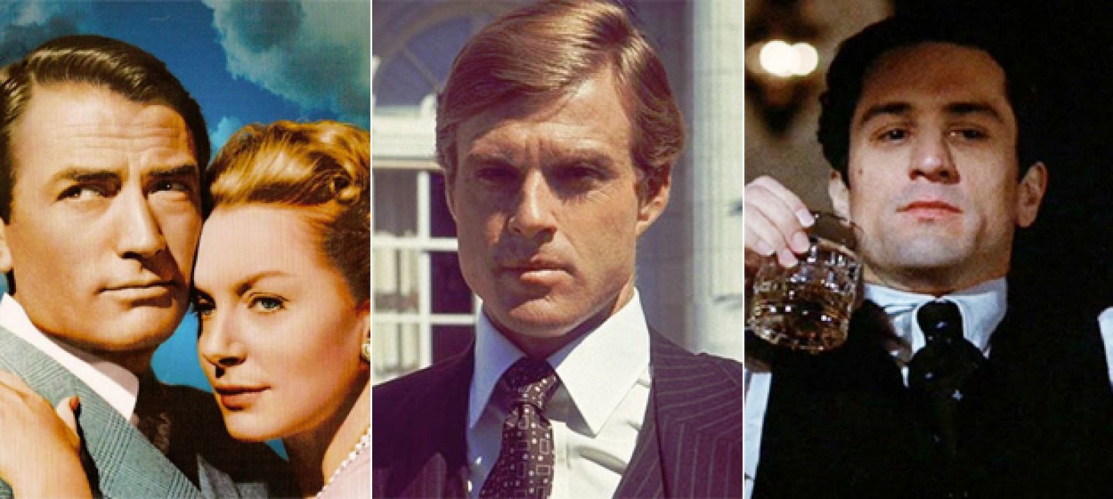 Gregory Peck, como Scott Fitzegrald, en 'Días sin vida; Robert Redford en 'El gran Gatsby' (1974); y Robert De Niro en 'El último magnate'.