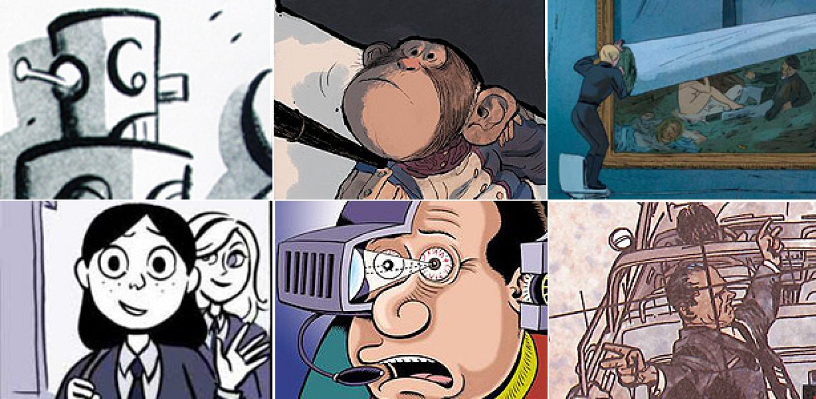 Fragmentos de viñetas de 'La hermandad de historietistas del gran norte', 'El mono de Hartlepool', 'La gran odalisca', El fantasma de Anya', 'Reset' y 'El Día D'