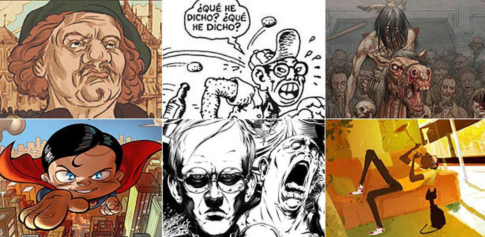 Fragmentos de ilustraciones de 'Rembrandt', 'Sexo Majara', 'Lot 13', 'Cabezón de acero', 'Cthulu 10', y 'Linea curve 5'