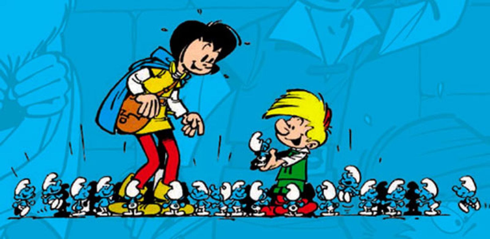 Johan y Pirluit con Los Pitufos