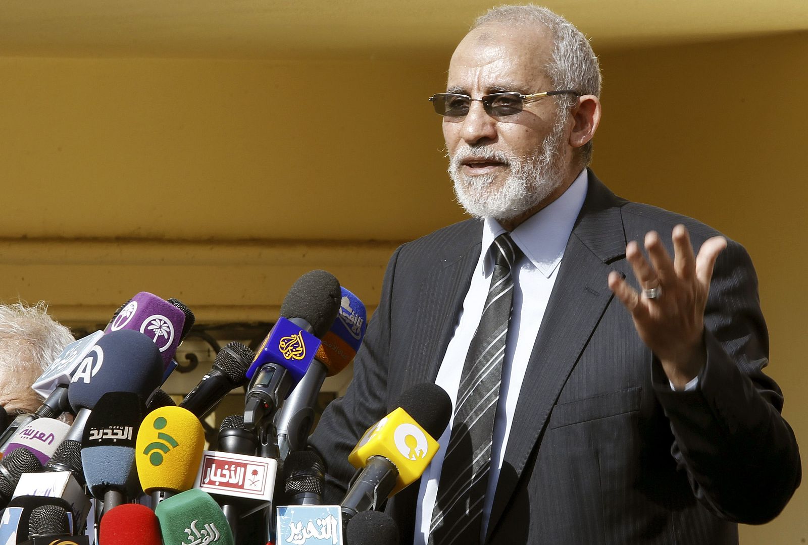 File photo of the Muslim Brotherhood's Badie during a news conference in Cairo