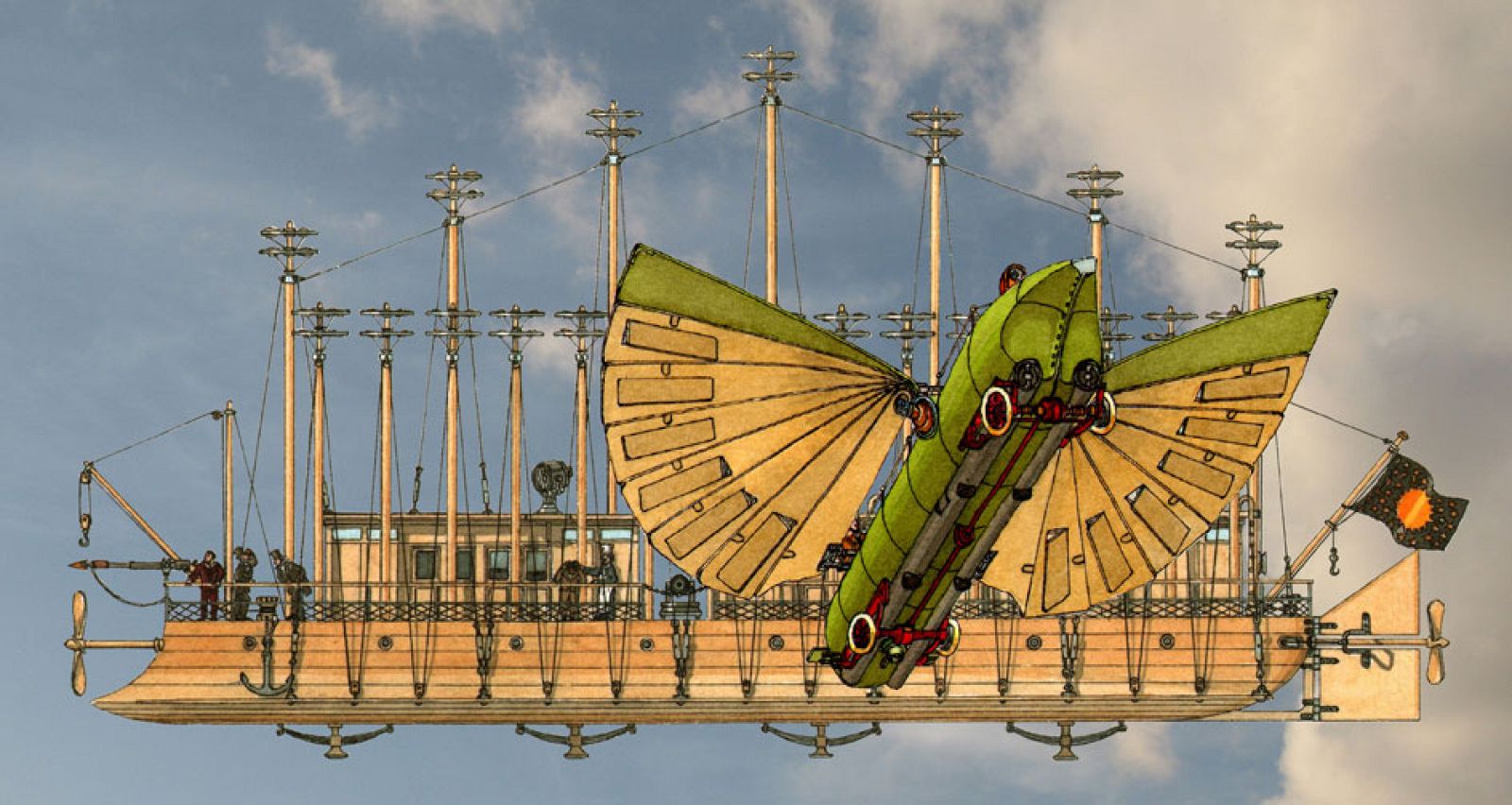 Dibujo de Jean Pierre Bouvet basado en el imaginari de Julio Verne y en las máquinas descritas en su obra