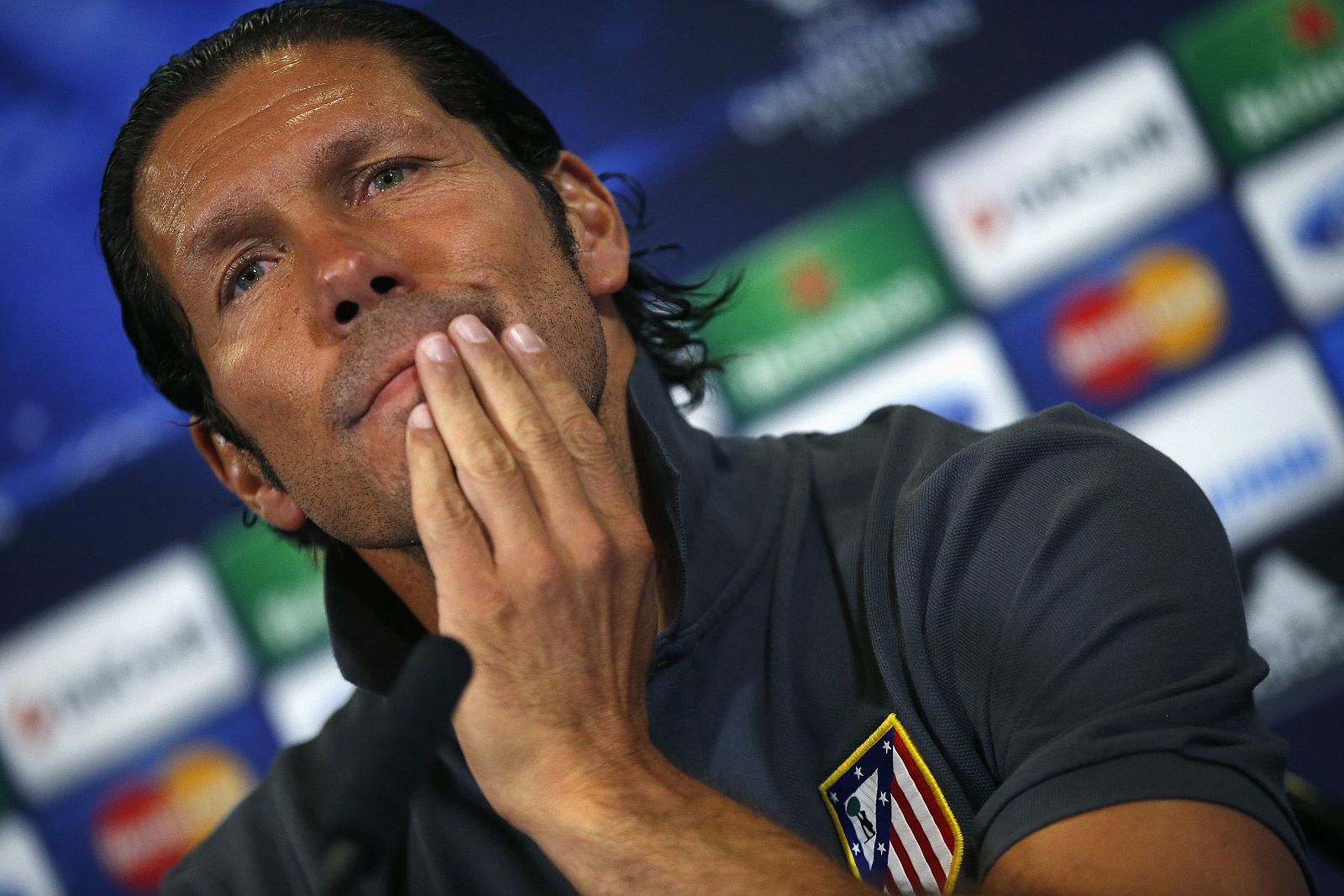 Atletico Madrid's coach Diego Simeone coach attends a news conference in Madrid