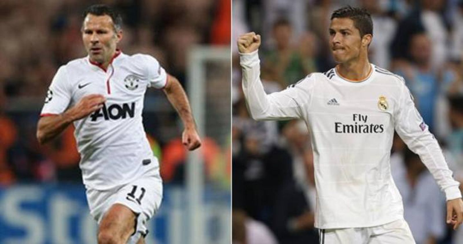 El veterano jugador del Manchester United, Ryan Giggs, y el madridista Cristiano Ronaldo.