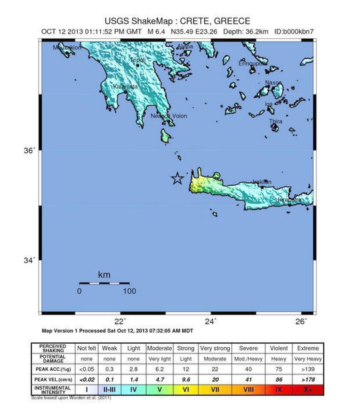 Imagen del Servicio Geológico de EE.UU. del seismo en Creta