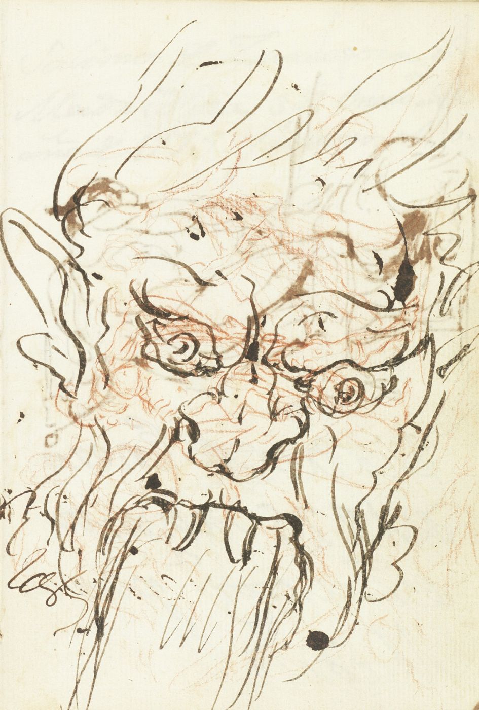 Mascarón de fuente, sobrepuesto a Aníbal vencedor, que por primera vez mira Italia desde los Alpes (estudiopreparatorio) de Francisco de Goya