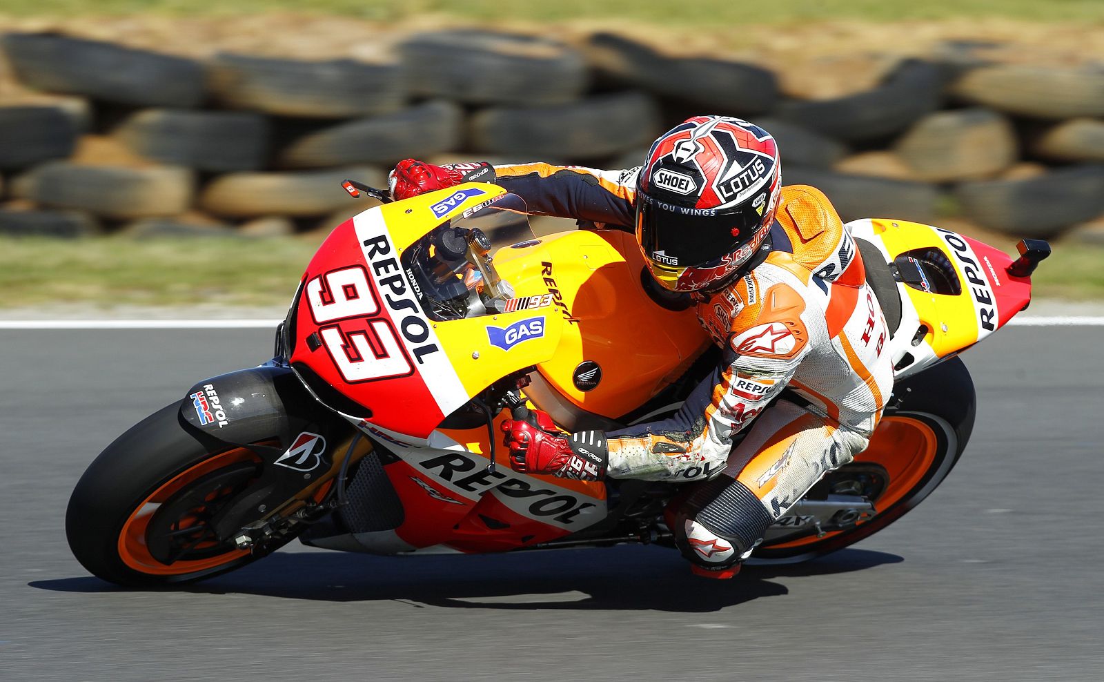 Honda MotoGP rider Marquez of Spain rides during the second free practice session of the Australian Motorcycle Grand Prix