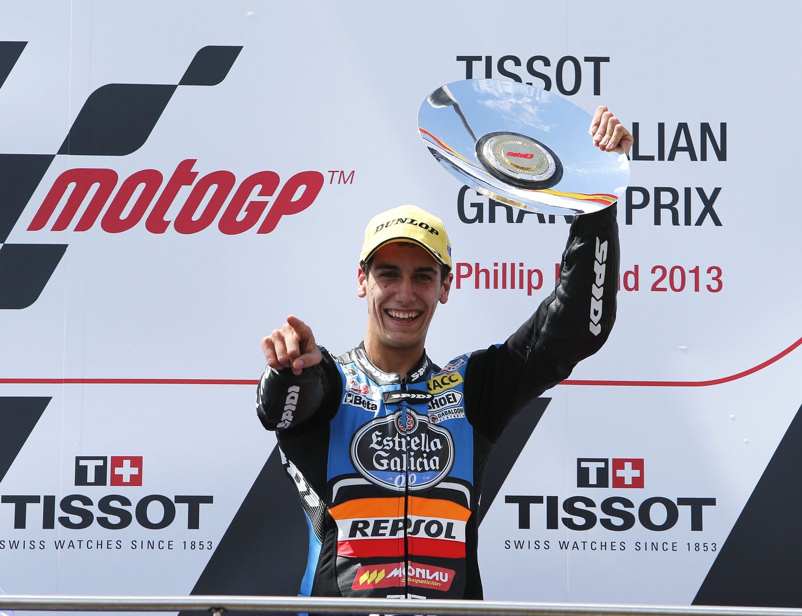 KTM Moto3 rider Rins of Spain celebrates after winning the Australian Motorcycling Grand Prix Moto3 race at Phillip Island Circuit