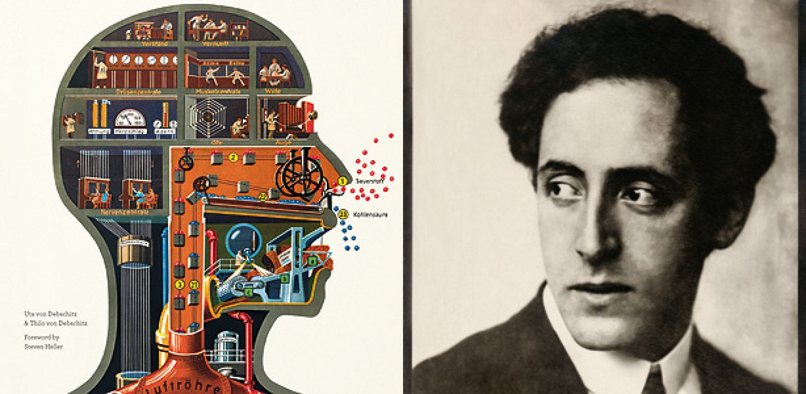 Portada del libro 'Fritz Kahn' y una foto del famoso doctor y pionero del grafismo