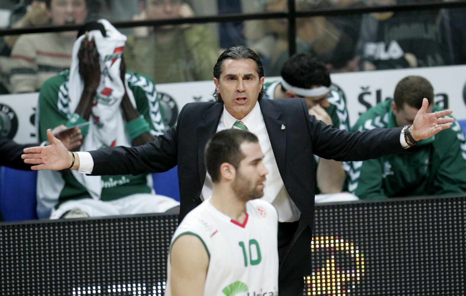 Unicaja's head coach Scariolo reacts during Euroleague men's basketball game against Lietuvos Rytas in Vilnius