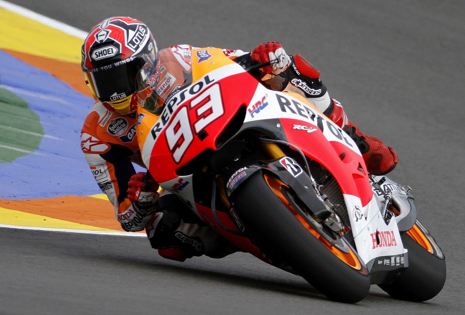 Honda MotoGP rider Marc Marquez of Spain races during the third free practice session ahead of the Valencia Motorcycle Grand Prix at the Ricardo Tormo racetrack in Cheste, near Valencia