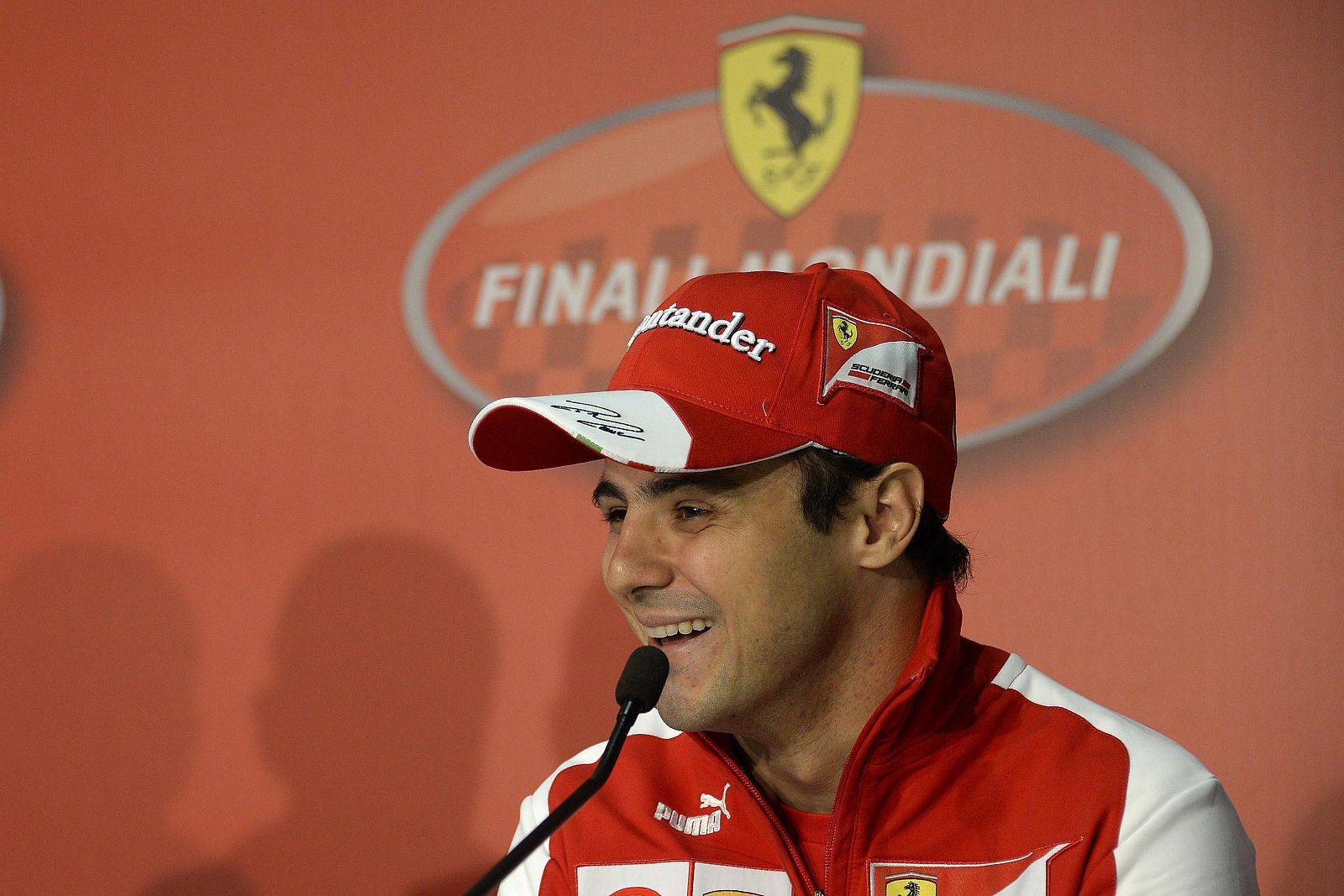 Brazilian Formula One driver Felipe Massa of Scuderia Ferrari addressing to media during a press conference in Mugello