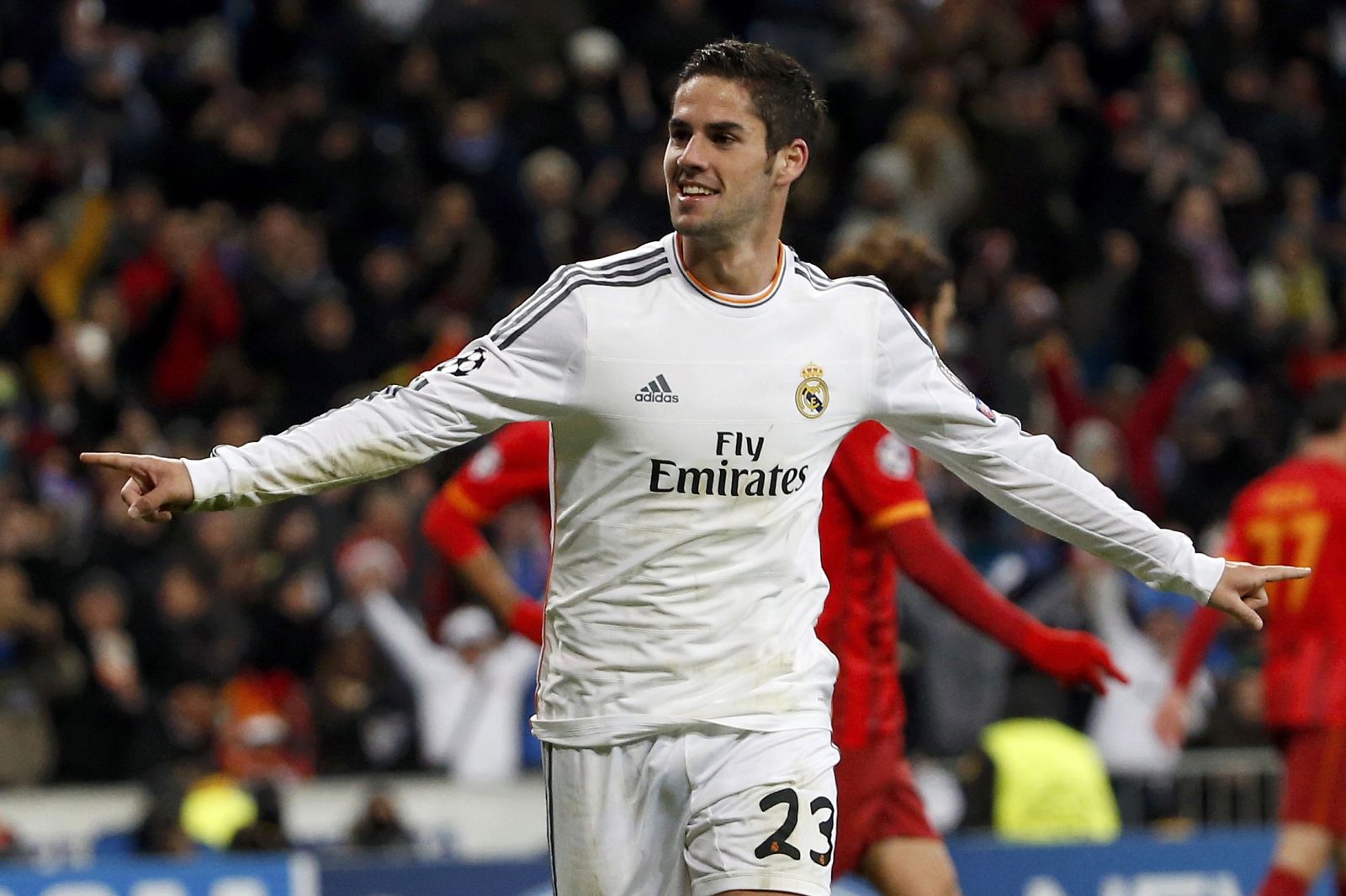 Real Madrid's "Isco" celebrates after scoring a goal against Galatasaray during their Champions League soccer match in Madrid