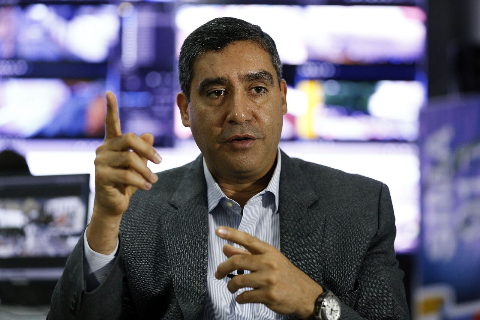 Venezuela's Interior and Justice Minister and intelligence service head Miguel Rodriguez Torres speaks during an interview with Reuters in Caracas