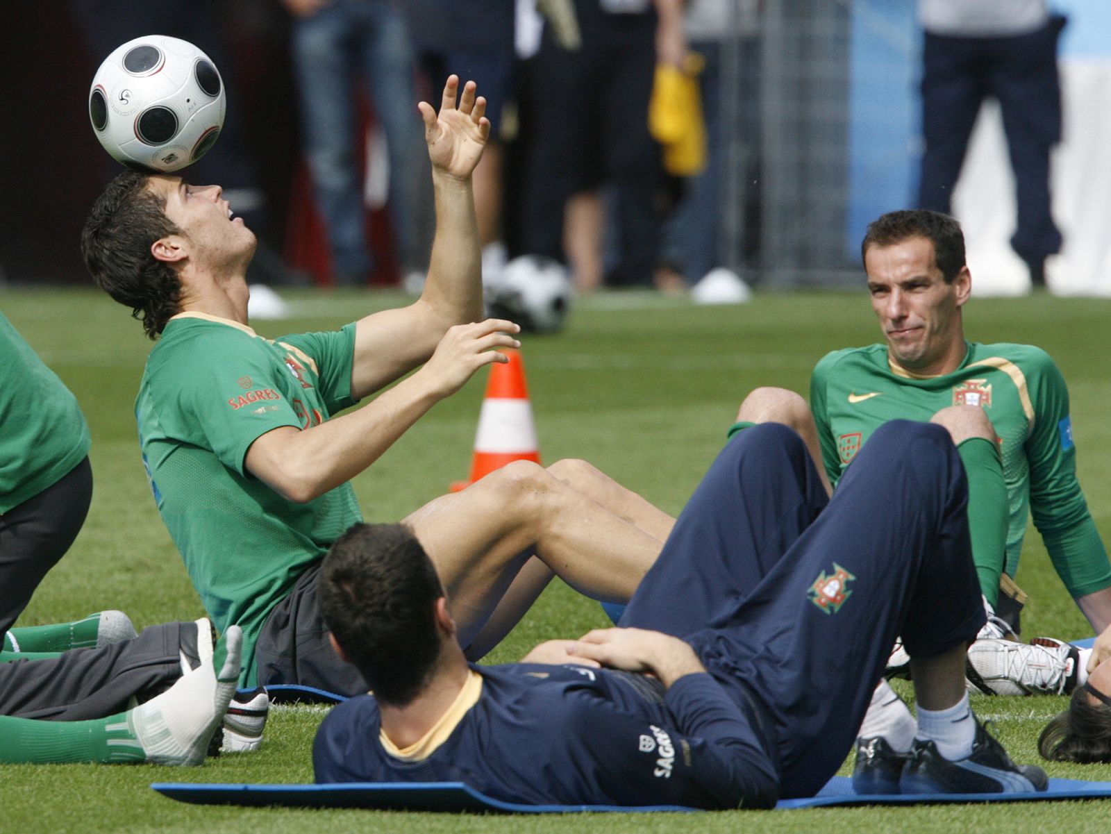 Portugal's national team player Ronaldo plays with a ball during a public training session for the Euro 2008 soccer tournament  at the Stade de la Maladiere in Neuchatel