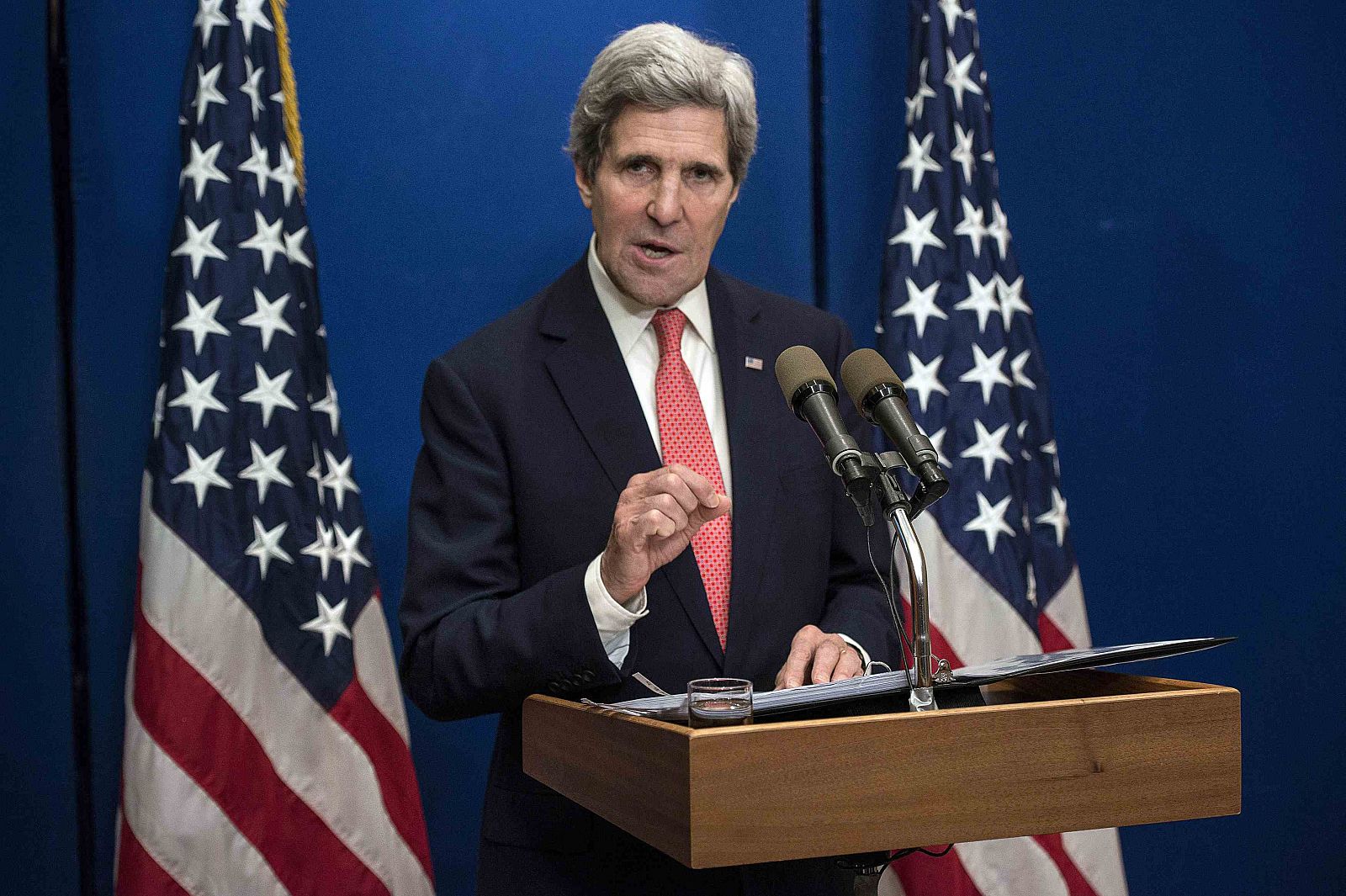 U.S. Secretary of State John Kerry speaks during a news conference at the David Citadel Hotel in Jerusalem