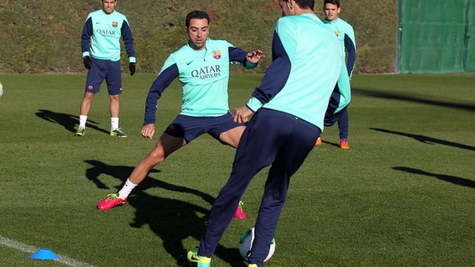 Xavi Hernández, durante un entrenamiento del Barça