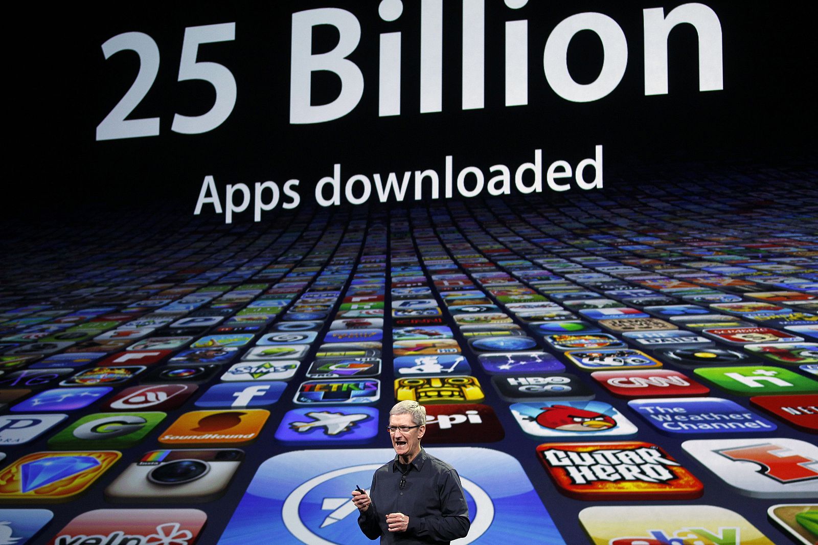 Apple CEO Cook speaks during an Apple event in San Francisco in this file photo