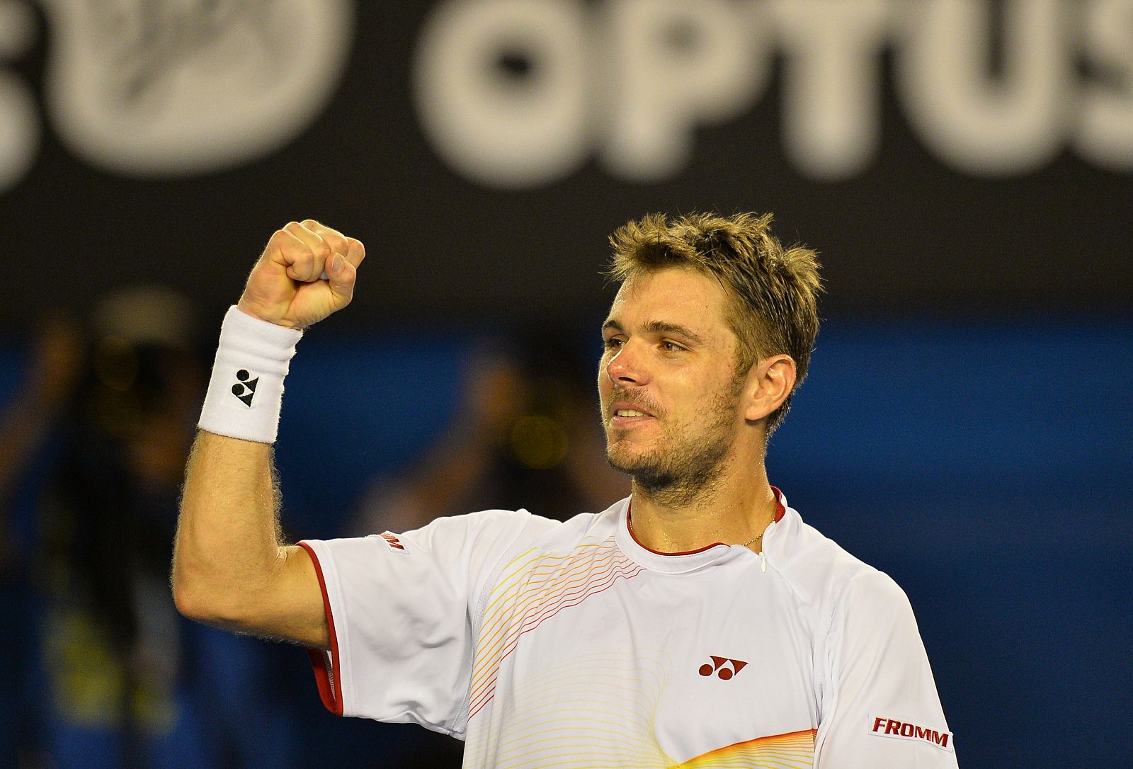 El suizo Stanislas Wawrinka celebra su victoria ante Berdych