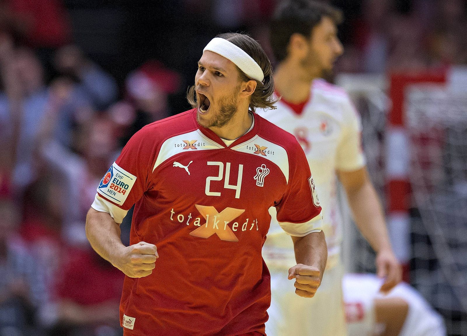 Denmark's Mikkel Hansen reacts during their men's Handball European Championship semi-final match against Croatia in Herning