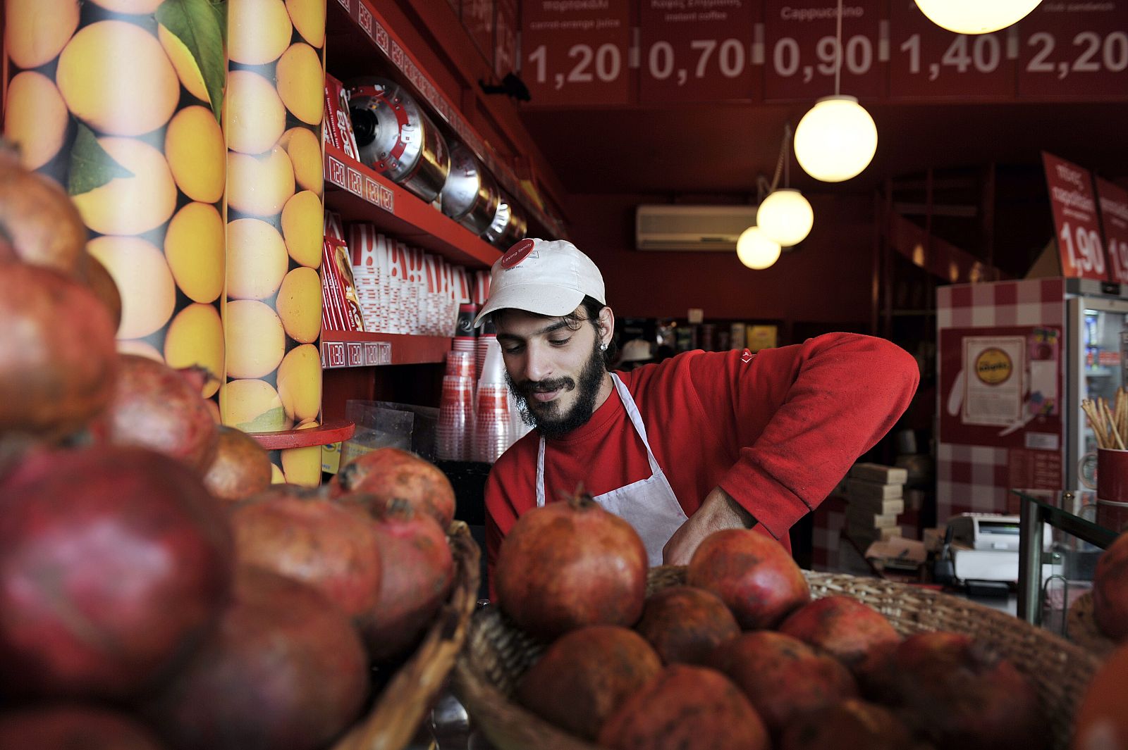 Una tienda de zumos naturales en Atenas