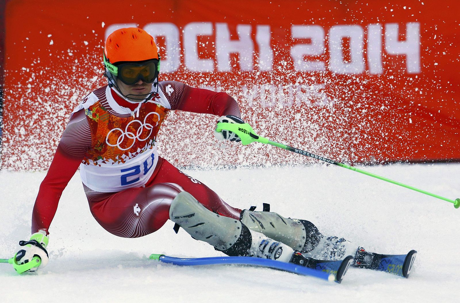 Switzerland's Viletta competes in the slalom run of the men's alpine skiing super combined event at the 2014 Sochi Winter Olympics