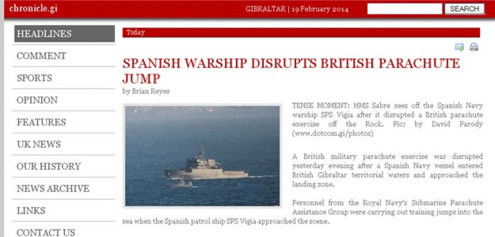 El diario gibraltareño 'The Gibraltar Chronicle' recoge el incidente entre los buques español e inglés