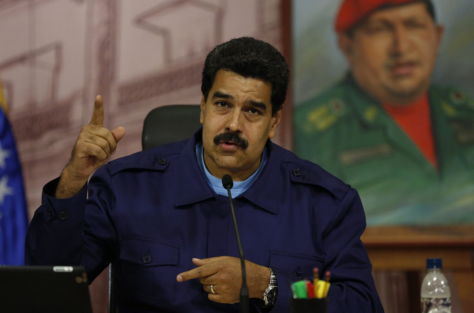 Venezuelan President Nicolas Maduro attends a press conference at Miraflores Palace in Caracas