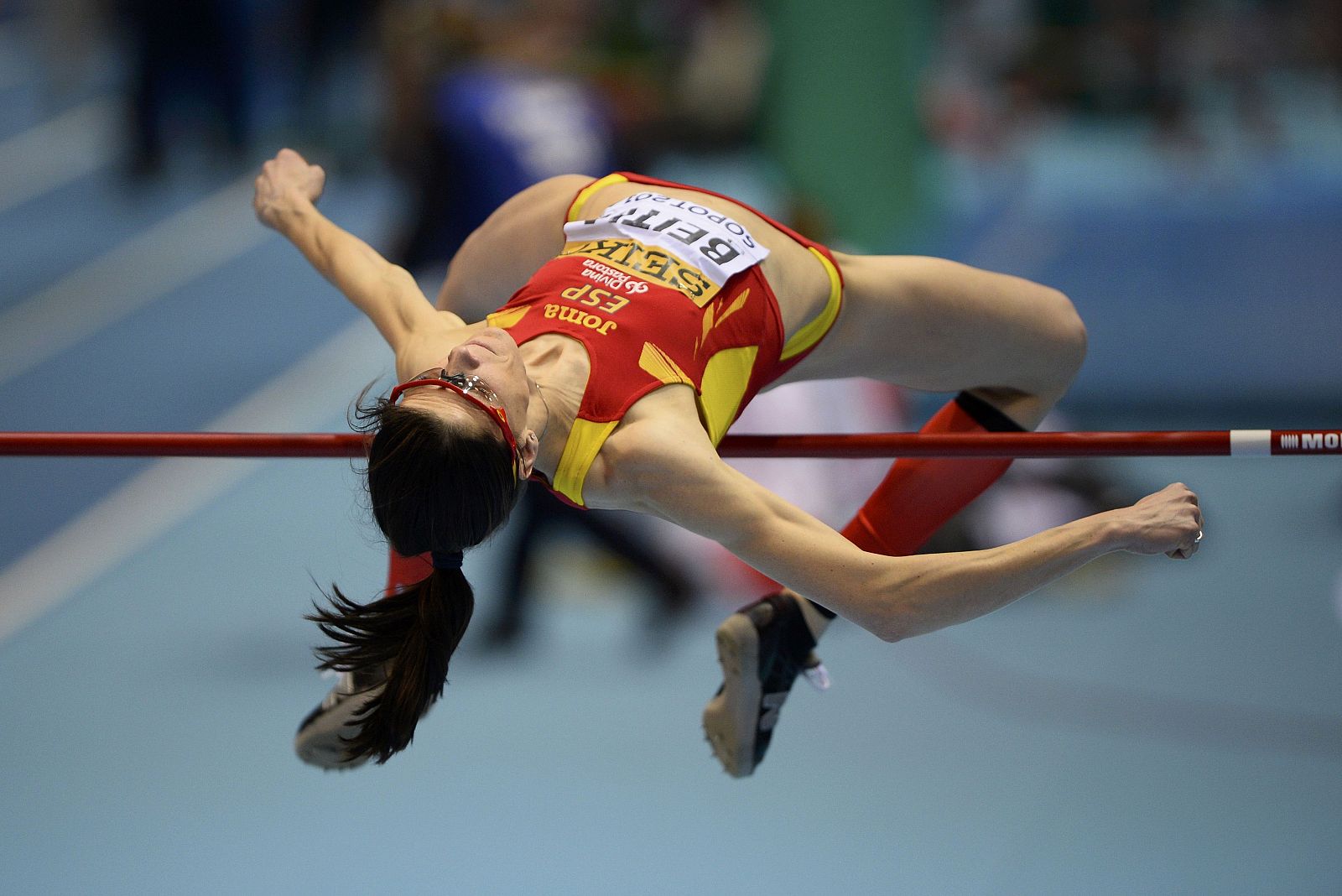 Spain's Beitia competes in women's high jump qualification at world indoor athletics championships in Sopot