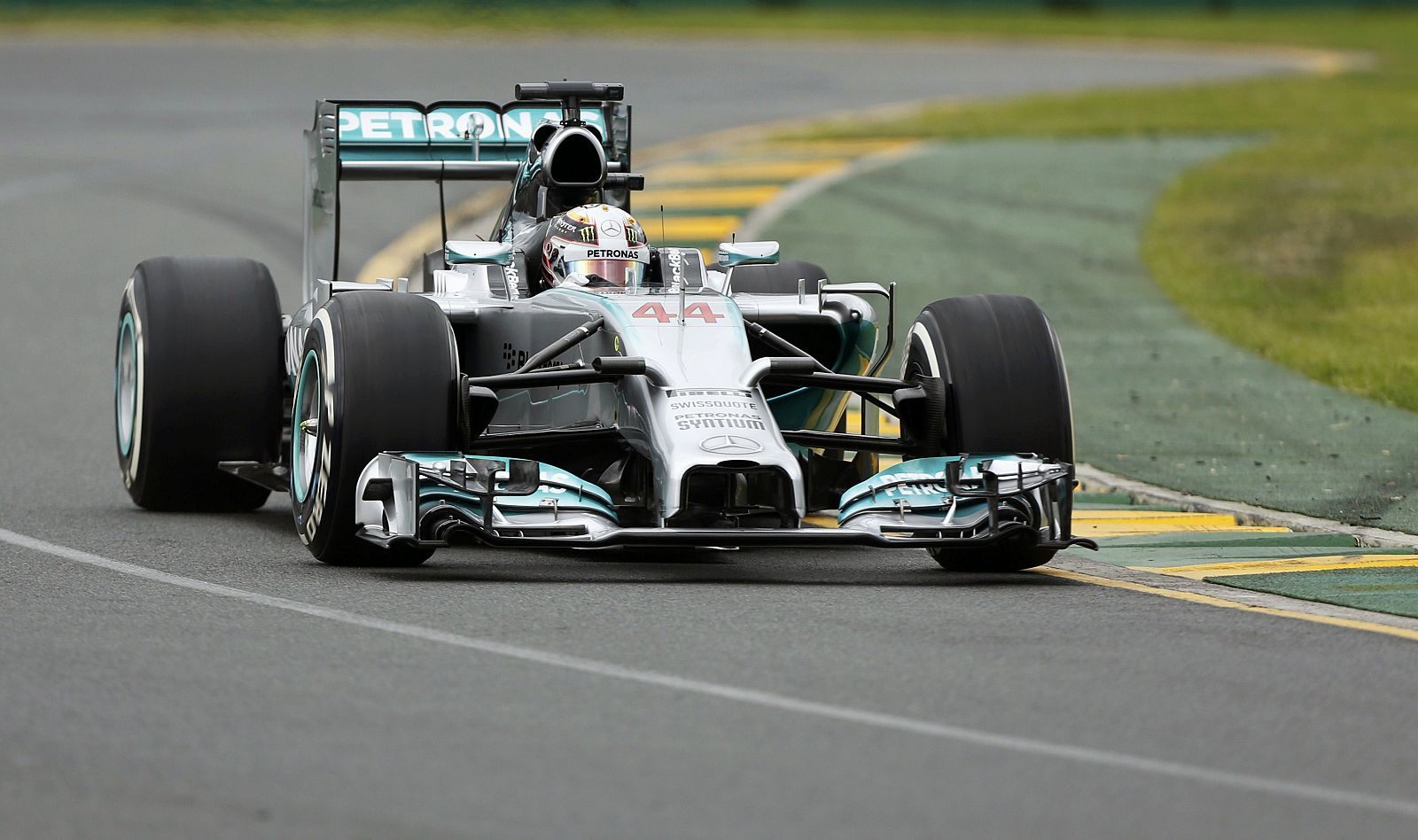 Mercedes Formula One driver Hamilton of Britain takes a corner during the qualifying session for the Australian F1 Grand Prix in Melbourne