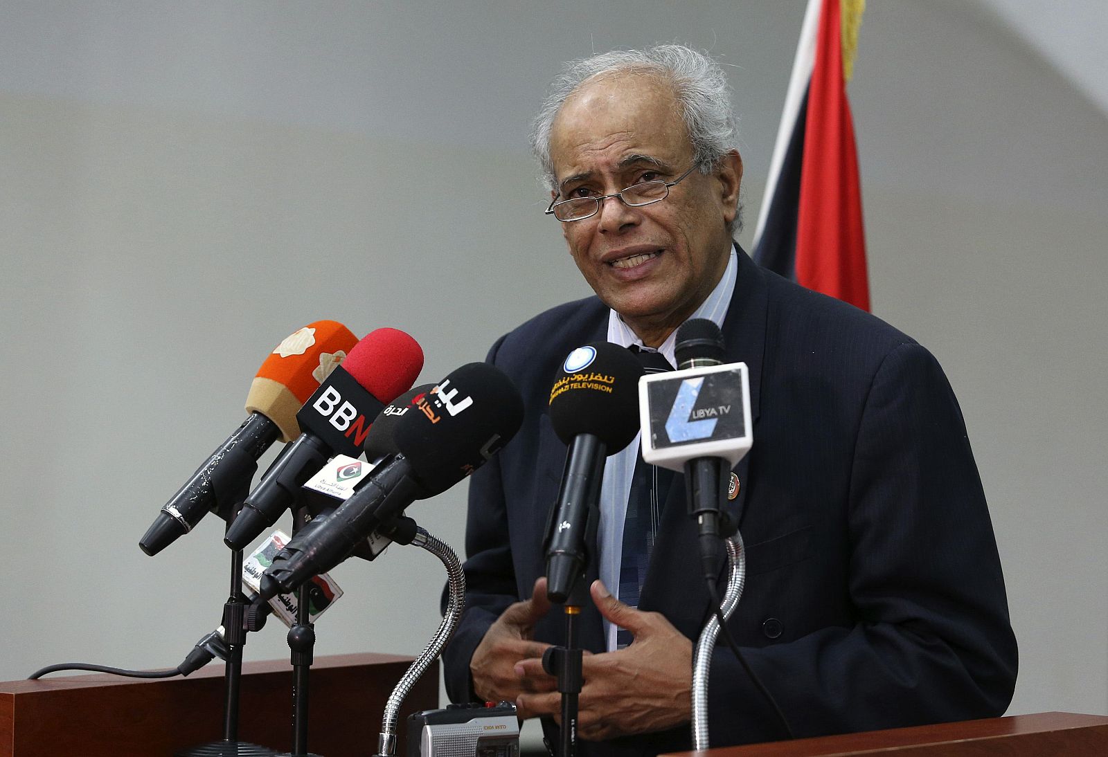 Libya's Justice Minister Marghani speaks during a news conference in Benghazi