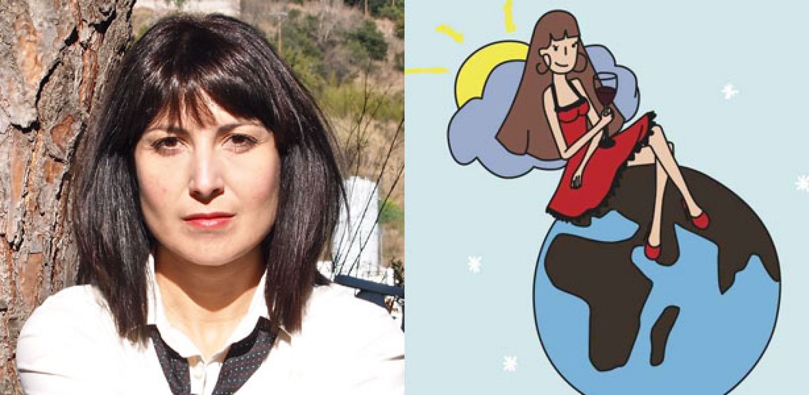 Dolo Beltrán y un detalle de la portada de su libro 'Pequeños desastres y otras alegrías'