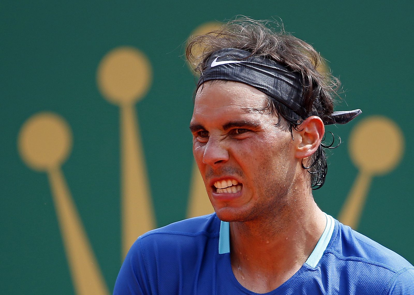 Rafael Nadal of Spain reacts during his quarter-final match against his compatriot David Ferrer at the Monte Carlo Masters in Monaco