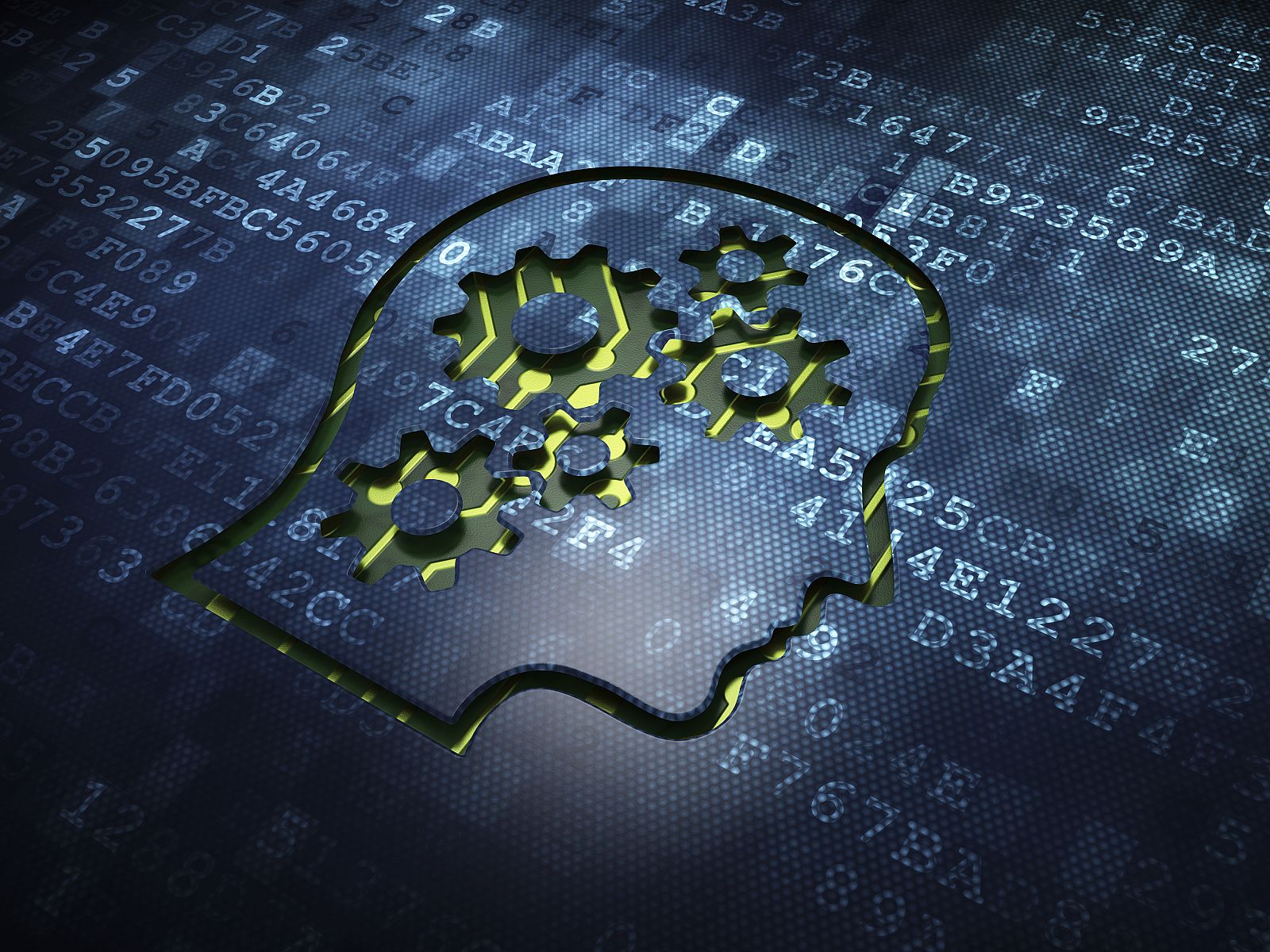 Cabeza sobre un fondo digital.