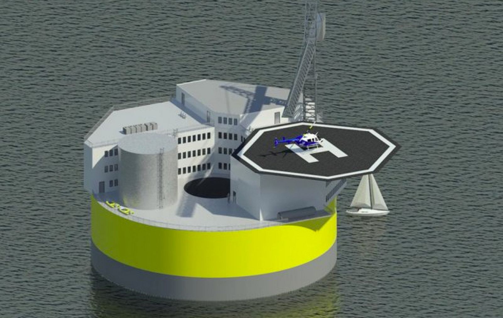 Recreación de una planta nuclear en alta mar.