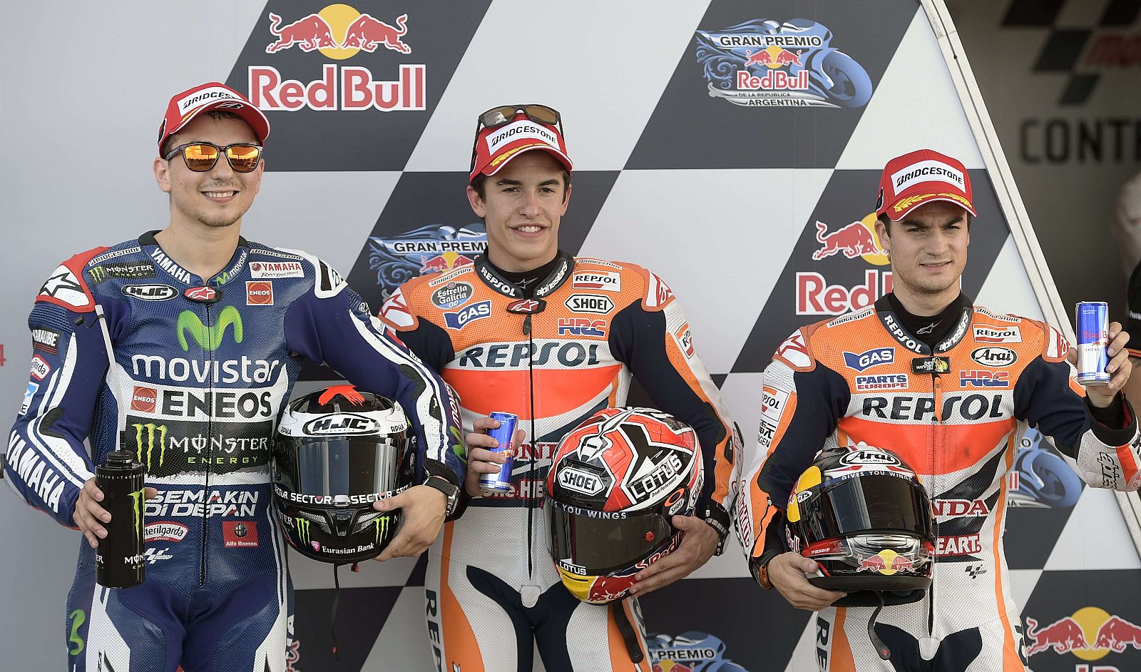 Marc Márquez, con Lorenzo y Pedrosa en el GP de Argentina